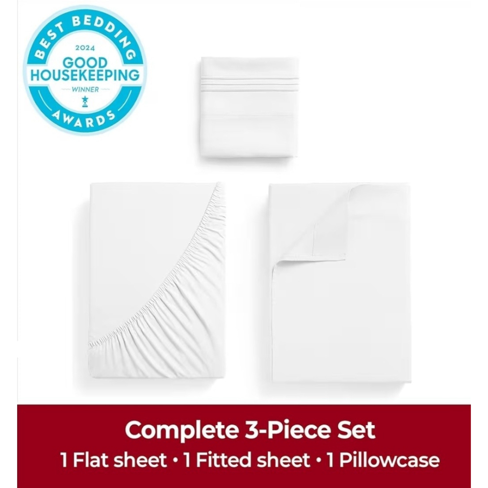 Mellanni Twin Sheets Set - 3 PC Iconic Collection Bedding - Picture 2 of 7